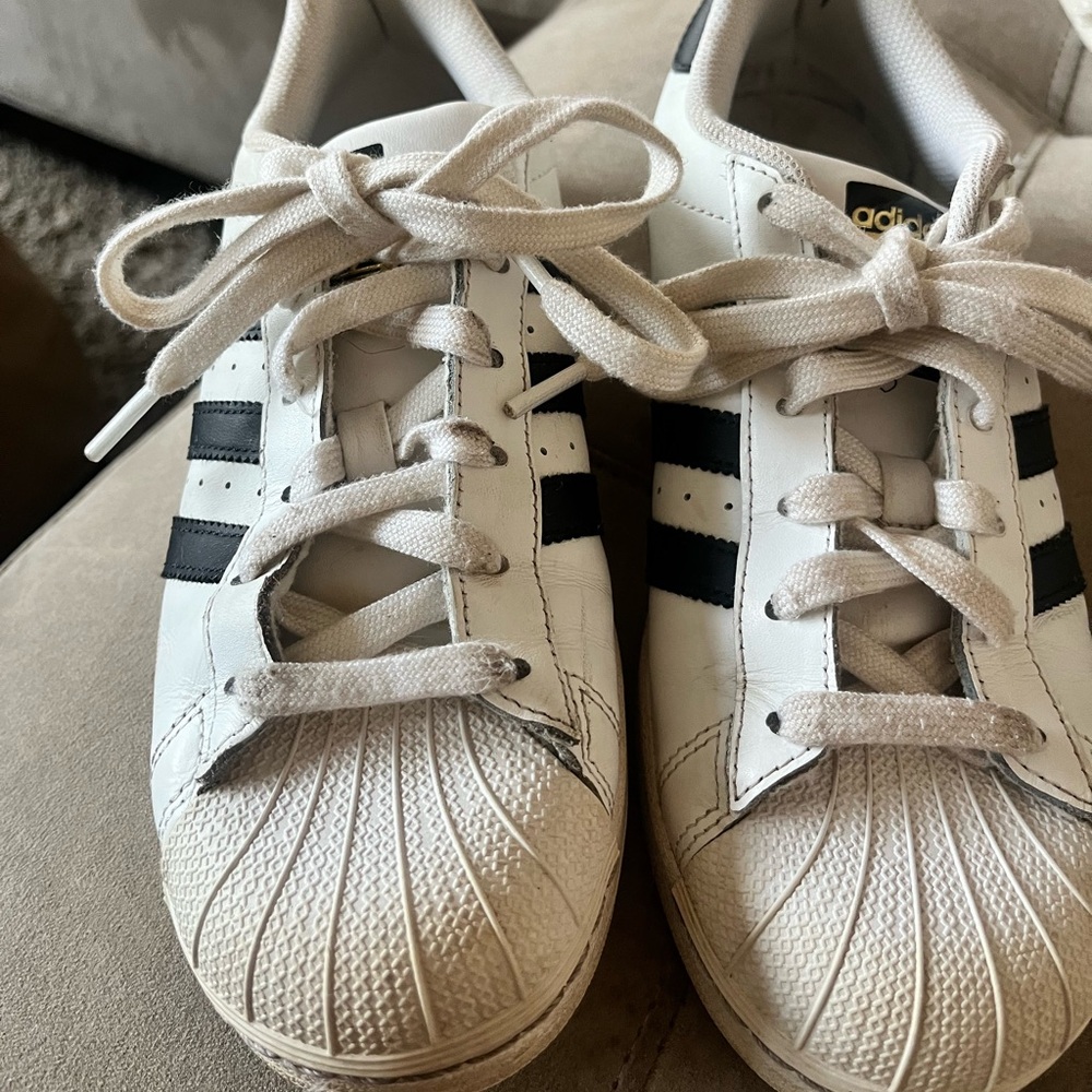 Well loved. Size 7 women adidas superstars.